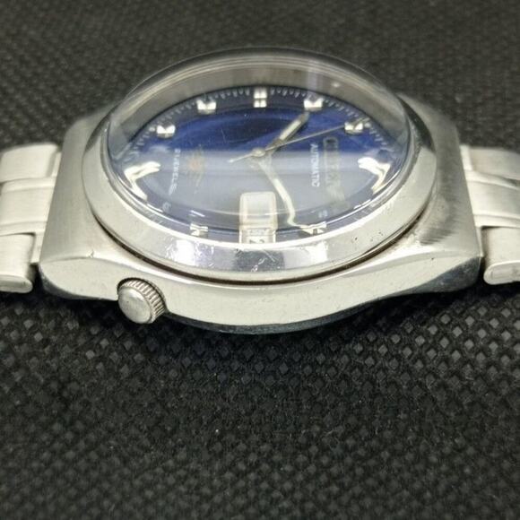 Vintage 1977 Citizen Automatic Mens Silver Watch W/daydate & Blue accents - Picture 5 of 8